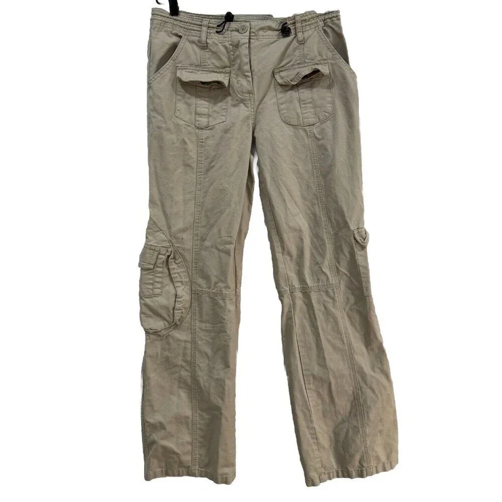 John Galt Womens Tan Cotton Straight Leg Kim Possible Cargo Pants Sz‎ 29x28